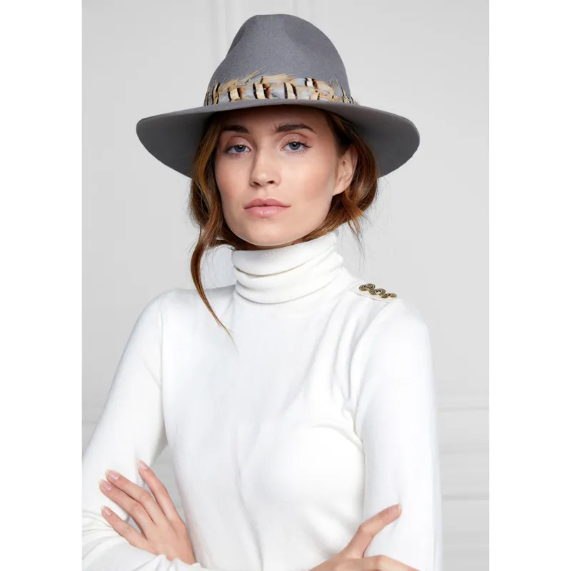 Holland Cooper Trilby Hat Double Feather Band - Light Grey